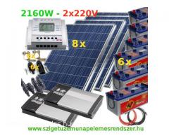 2160W AC 2x Szinuszos Inverterrel 24V 12V 5V USB DC szigetüzemű napelemes rendszer